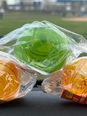 Green and Orange Swirl Needoh like marble balls - Pack of 3